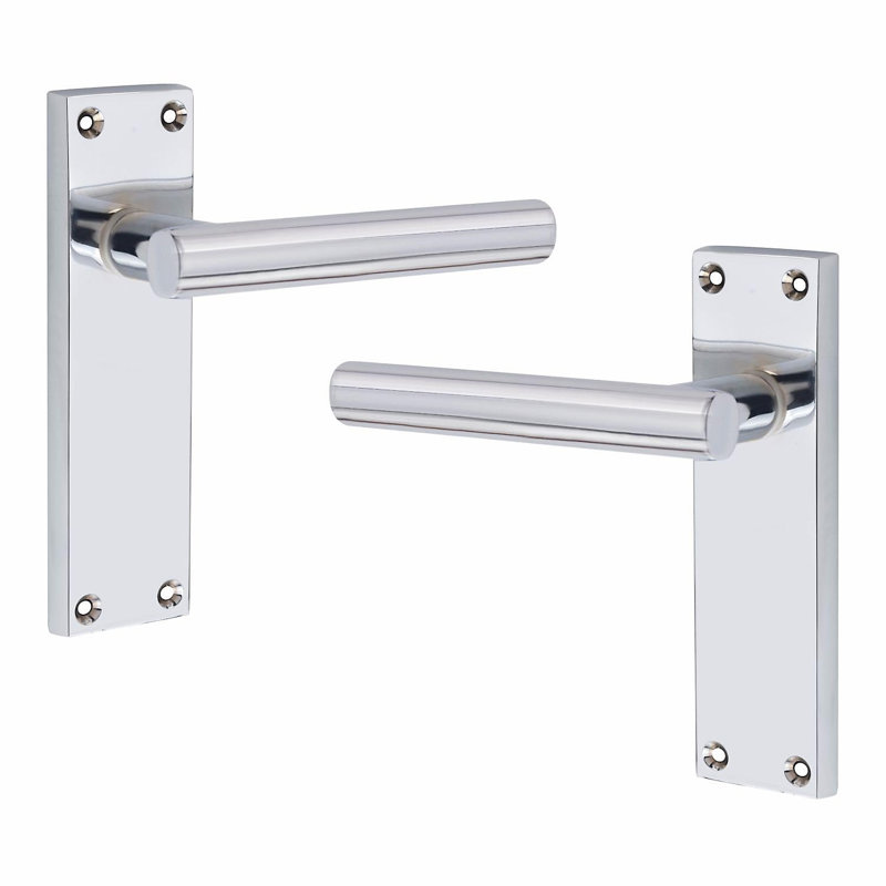  1 Set Victorian Straight T-Bar Door Handles Latch in Polished Chrome Finish with 1 Pair of 3" Standard Butt Hinges & Latches Pack - 150mm x 40mm Backplate
