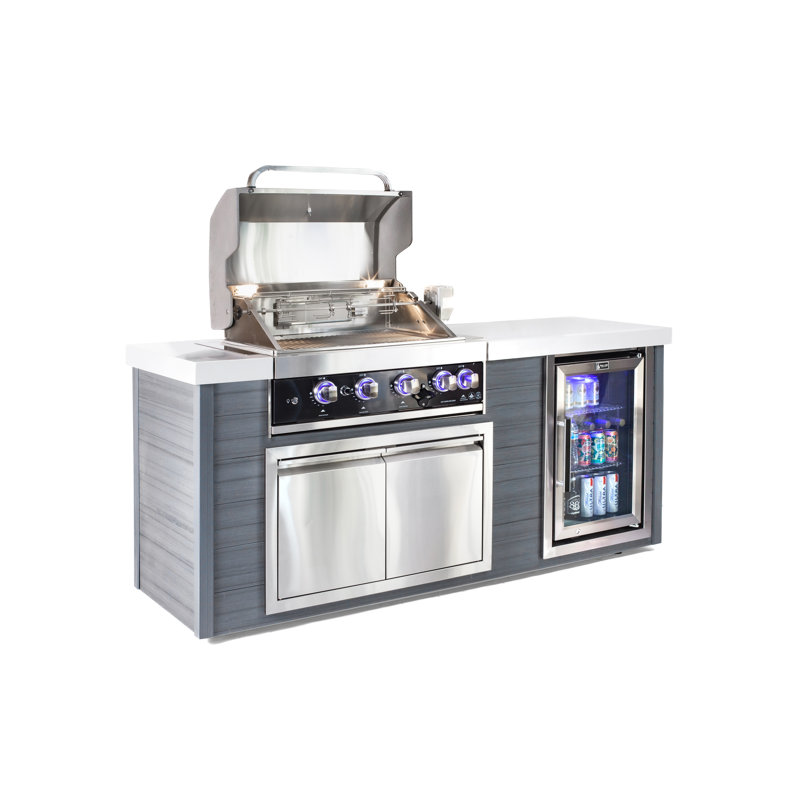 Mont Alpi Artwood 4-burner Black Stainless Steel Outdoor Kitchen Island With Compact Refrigerator
