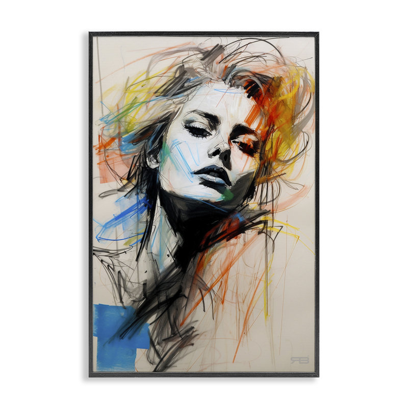 Esquisse chaotique, art giclée par Roozbeh Bahramali, H 18 po x l 12 po, Giclée encadrée noir minuit