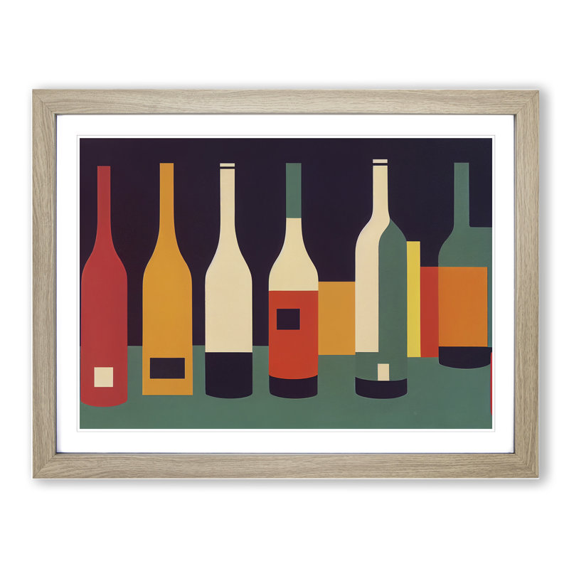 Retro Wine Bottle Vol.3 1 Piece Single Picture Frame Painting, 46cm H x 64cm W x 2cm D, Oak Framed
