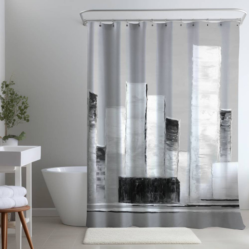 Shower Curtain CI321 – Polyester Shower Curtain, Dye Sublimation Print, 71" W × 74" L, White/Black/Light Gray
