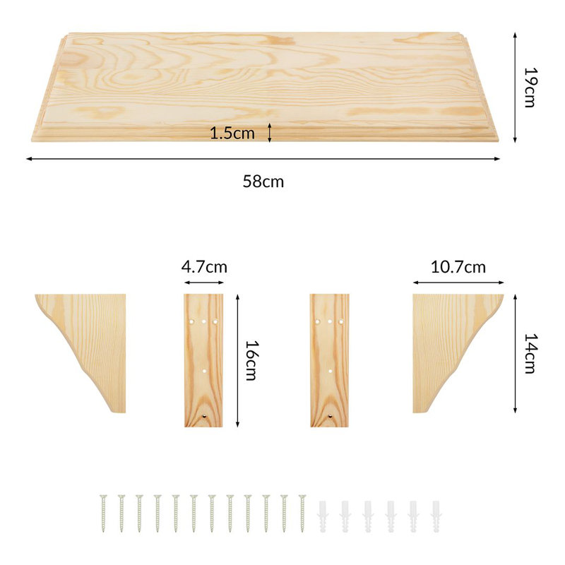 Bracket Shelf, 16cm H x 58cm W x 19cm D