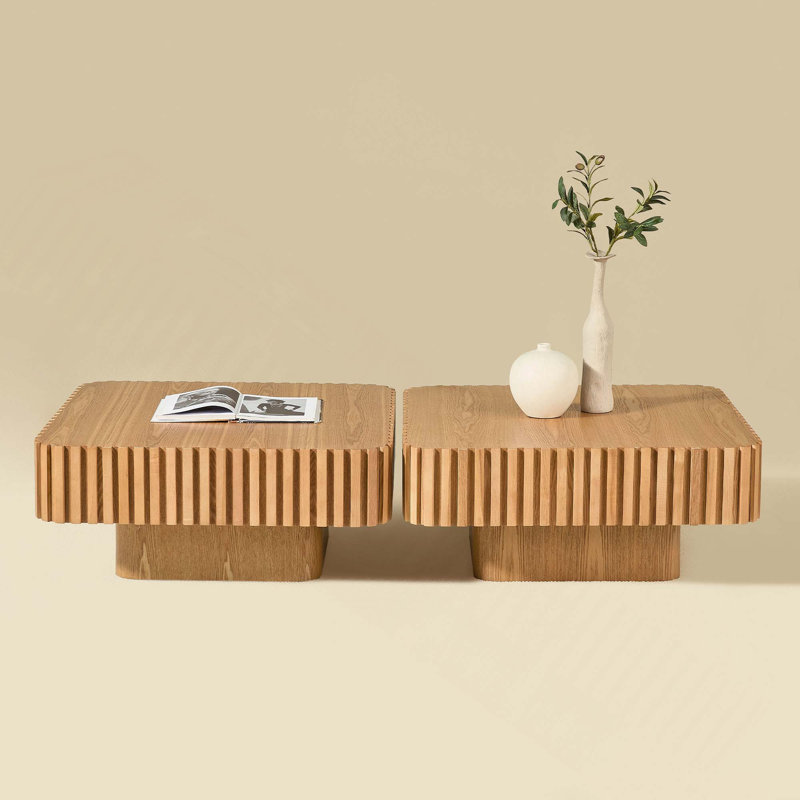 Ensemble de 2 tables basses carrées modernes fabriquées à la main avec piédestal robuste en panneau de fibres à densité moyenne pour le salon, la chambre à coucher et l'assemblage