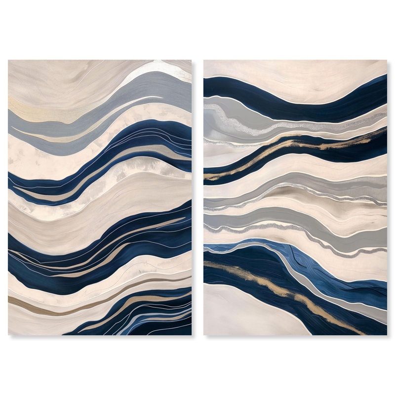 Handmade Tides Duo Canvas Print Modern Wall Art Set by Art Remedy, Black Frame, 10 x 15, Gallery Wrapped, 45" H x 30" W