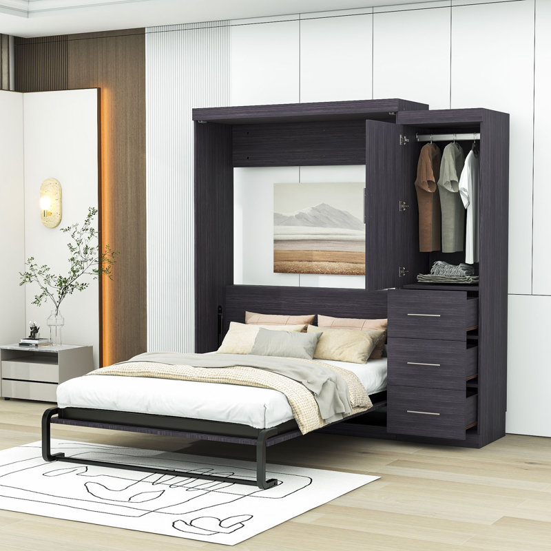 Lit escamotable en bois avec garde-robe, Double