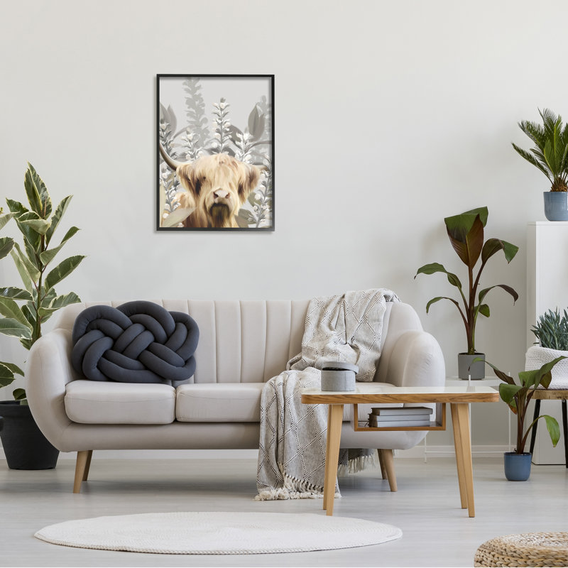 «Longhorn Portrait Shaggy Bovins», H 30 po x l 24 po, Giclée encadrée noir minuit