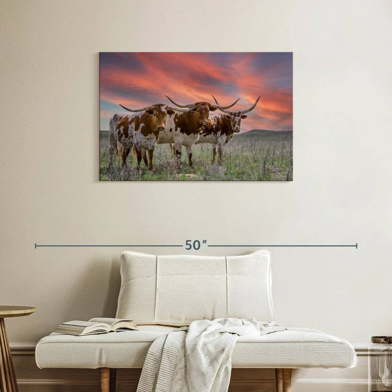 Trois Longhorns du Texas, H 24 po x l 36 po