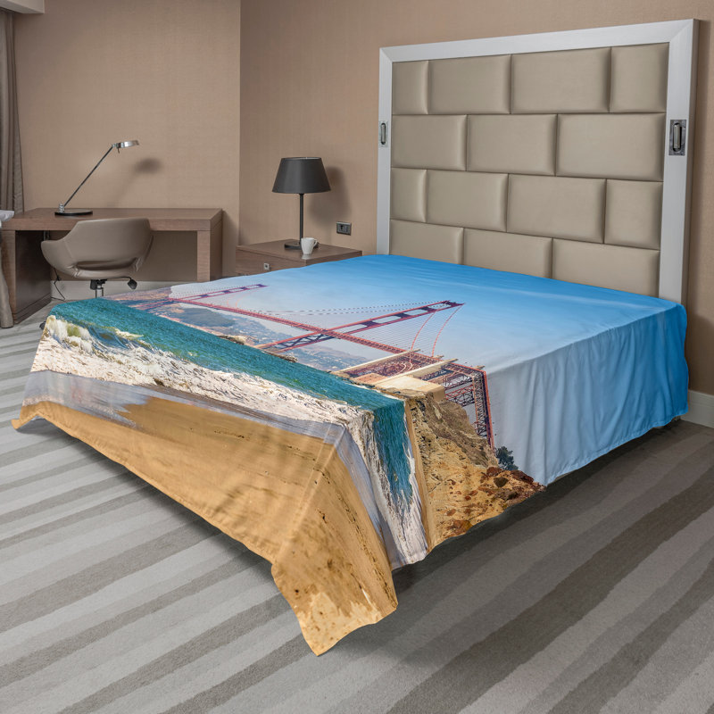 Ambesonne Beach Top Flat Sheet Coastline Seascape Ocean Blue Turquoise, Full