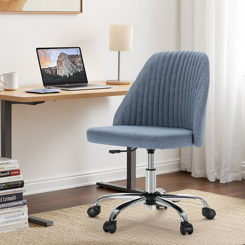Mercier Upholstered Armless Task Chair, Home Adjustable Swivel Makeup Chair, Light Blue