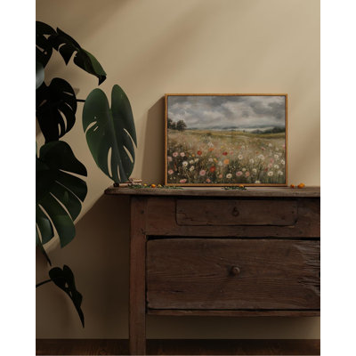 Framed Canvas Wall Art Prints, Colorful Wildflower Paintings, Farmhouse Landscape Wall Art for Bedroom Living Room Office, Vintage Bathroom Shelf Decor Aesthetic, 30x40cm 1 Piece Closed Corner Frame Wall Art on Canvas