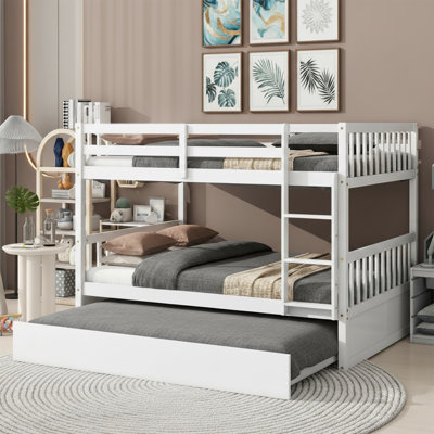  Full Over Full Bunk Bed With Twin Trundle Ladder And Guardrails Convertible To Two Full Beds For Kids Bedroom