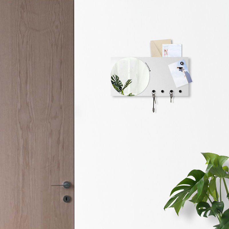 Metal Wall Organizer with Key Hooks, White
