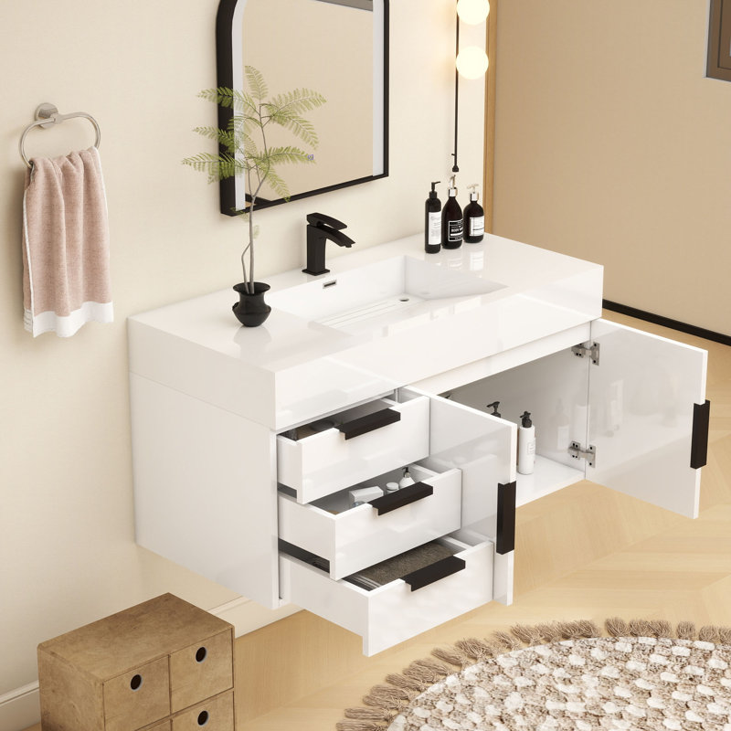 Ensemble de meuble-lavabo simple mural 42 po, Blanc