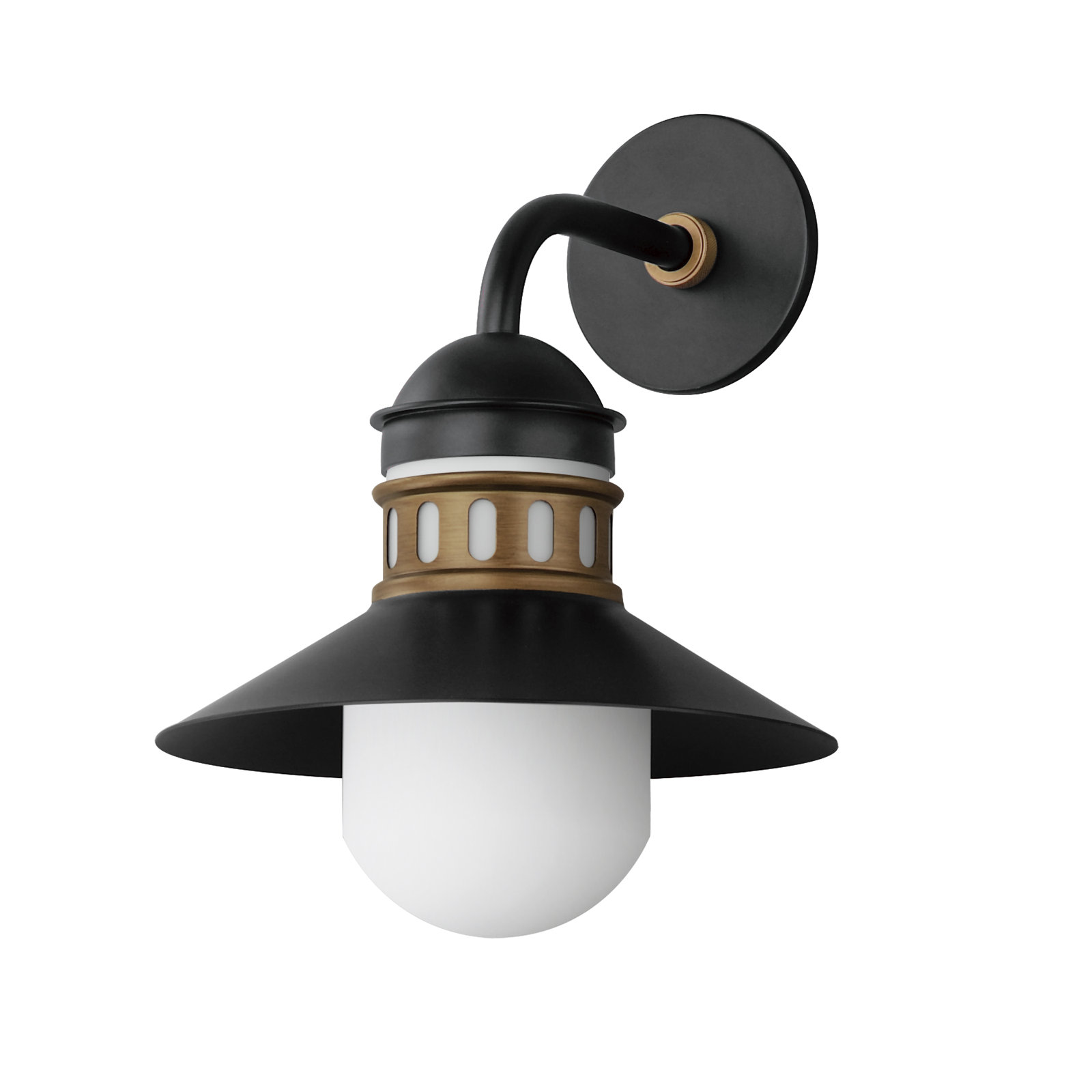 Single Light Bell Outdoor Wall Light, Black/Antique Brass, 16.75" H x 12' W x 13.25" D