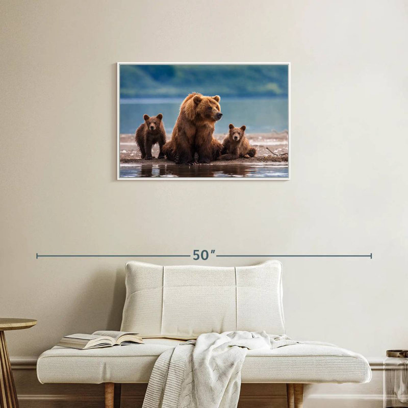 Famille d'ours Kamthatka, Cadre flottant blanc, 31 po x 21 po