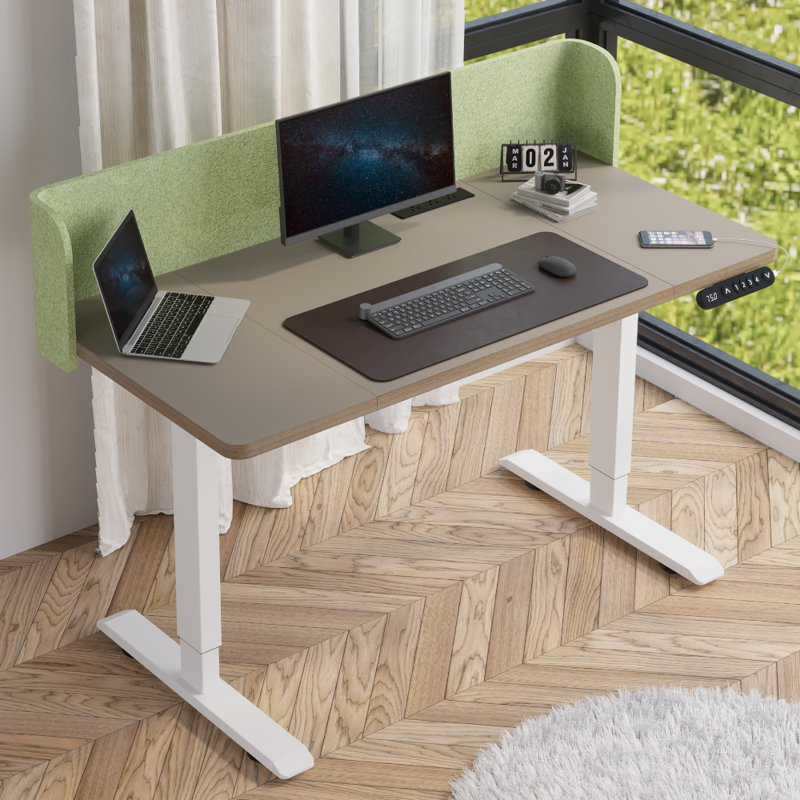 55" Height-Adjustable Standing Desk with Divider, Mouse Pad and Power Strip