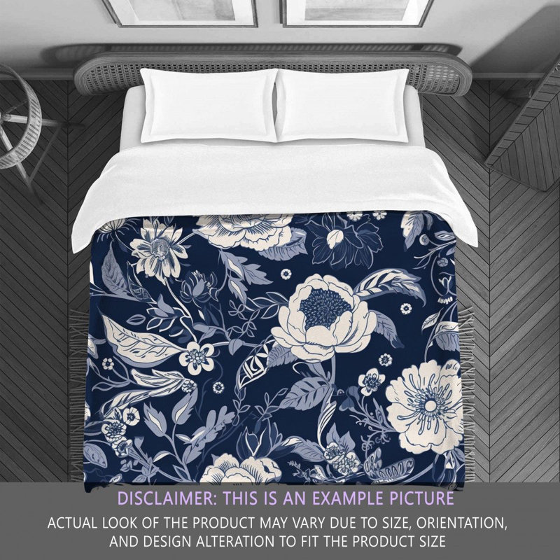Botanical Navy/White Microfiber Comforter, King Comforter