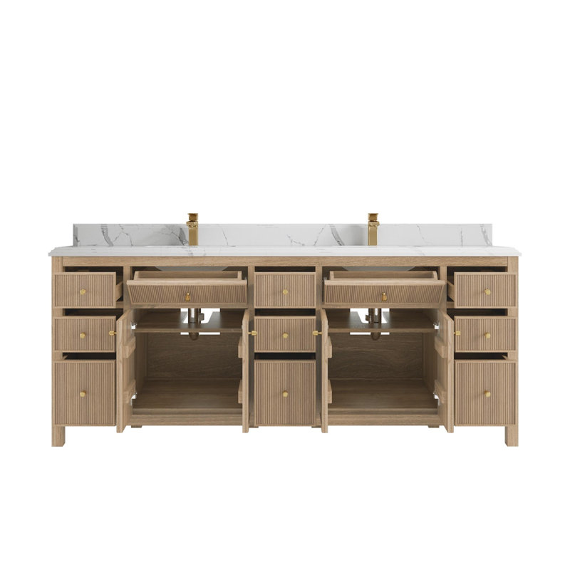 Sonoma Teak 84 " W Freestanding Standard Free Standing Single Double Vanity Bathroom Vanity With Quartz Top