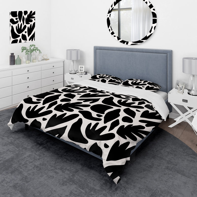 Feuilles noires abstraites IV - ensemble de housse de couette moderne - microfibre de polyester