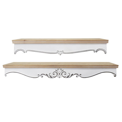 VIP Metal 32 in. White Wall Shelves with Detailed Crown Moulding Set of 2