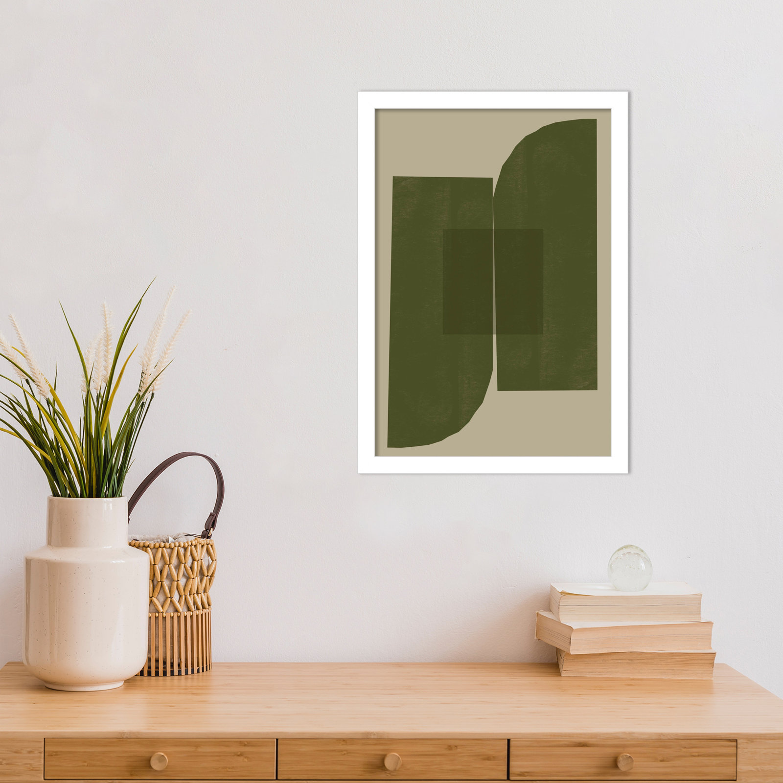 Green Composition 2 by The MIUUS STUDIO Wood Framed Wall Art Print, 17" H x 12" W, White