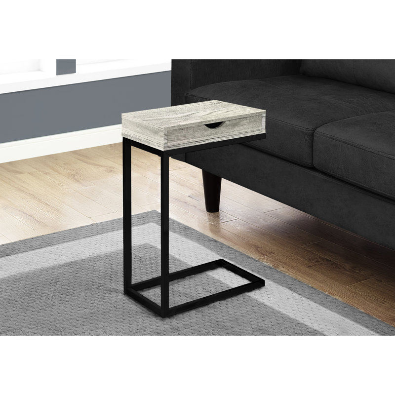 Table de bout moderne avec stratifié gris - base en métal noir et surface de rangement latérale incluse