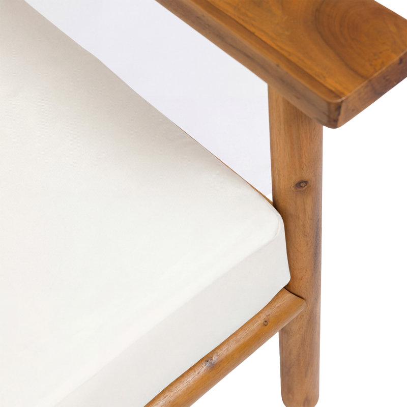 Chaise avec accoudoirs d'extérieur Lorcan Mid-Century, 2, Coussin beige / structure en teck