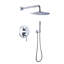 Système de douche rond à 2 réglages de 10 po comprenant une pomme de douche à effet pluie et un douchette à main avec valve à pression équilibrée-123491684
