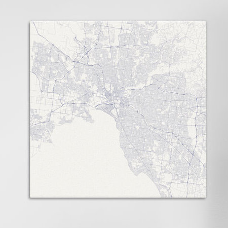 « melbourne chaussée », impression sur toile tendue, H 26 po x l 26 po x P 1,5 po, Toile avec cadre noir, Pas de tapis