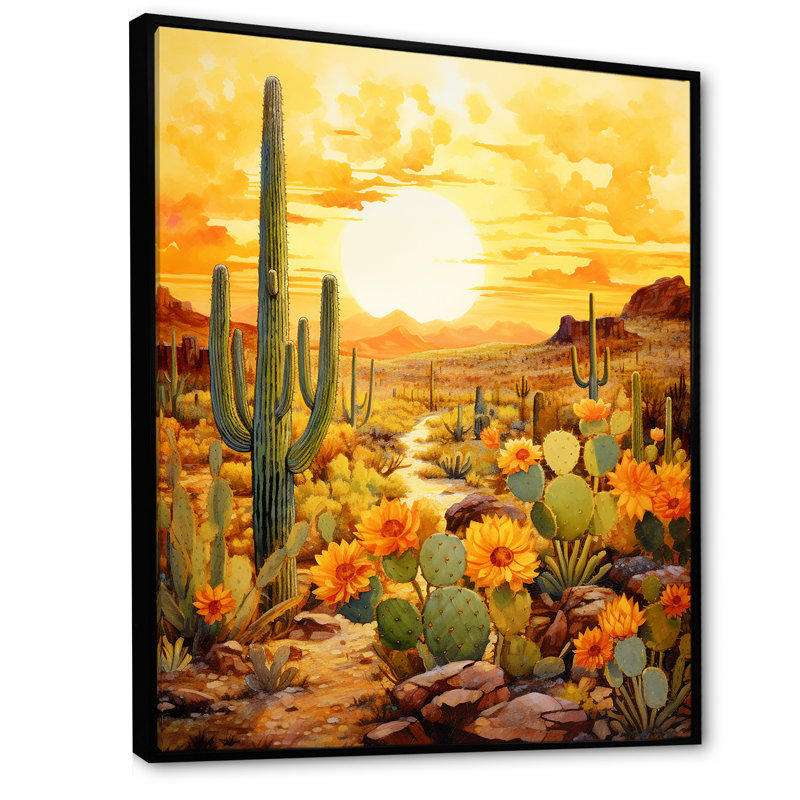 " Cactus Golden Garden ", 40" H x 30" W, Black Floater Framed