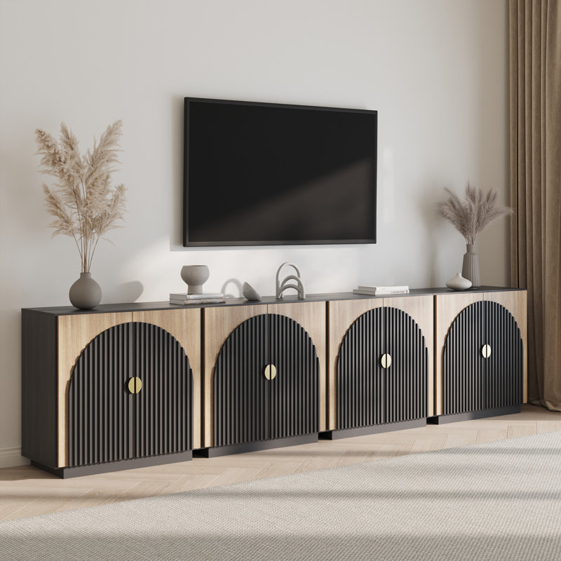 Ensemble de 4 buffets symétriques à portes arquées avec rangement, chameau, Chameau