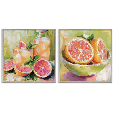 Grapefruit Drinks & Fruits 2pc Framed Giclee Set, design by Riley B