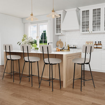 Tabourets de bar rembourrés Boucle, chaises de bar modernes à hauteur de comptoir avec dossier haut, repose-pieds et pieds en métal
