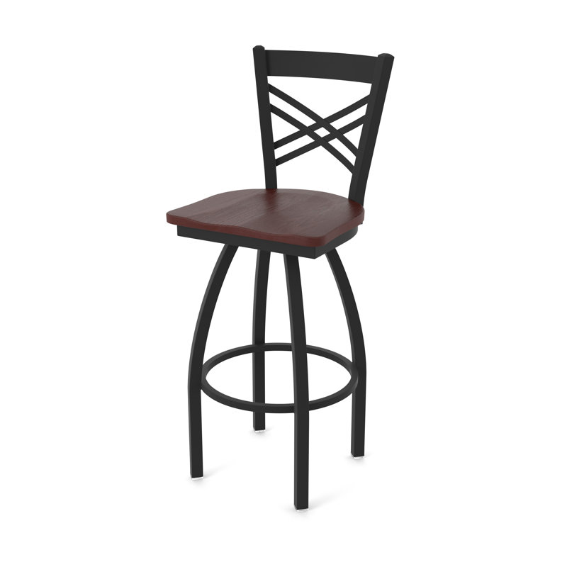 Tabouret tournant 820 Catalina, Noir froissé, Bois - Chêne cerisier foncé, Tabouret de bar (assise de 30 po de hauteur)