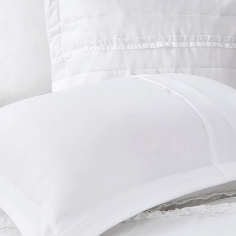 Édredon en microfibre à volants 5 pièces, très grand, blanc éclatant pour avec splendeur