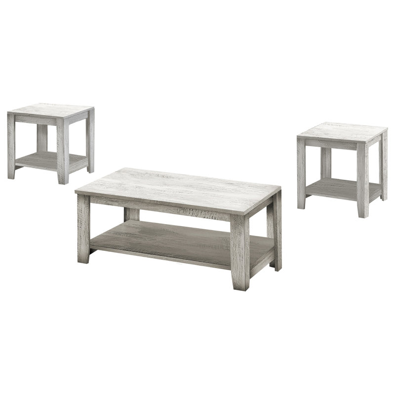 3 pièces, table de bout, table d'appoint - Stratifié gris pour coin-détente avec options de rangement polyvalentes