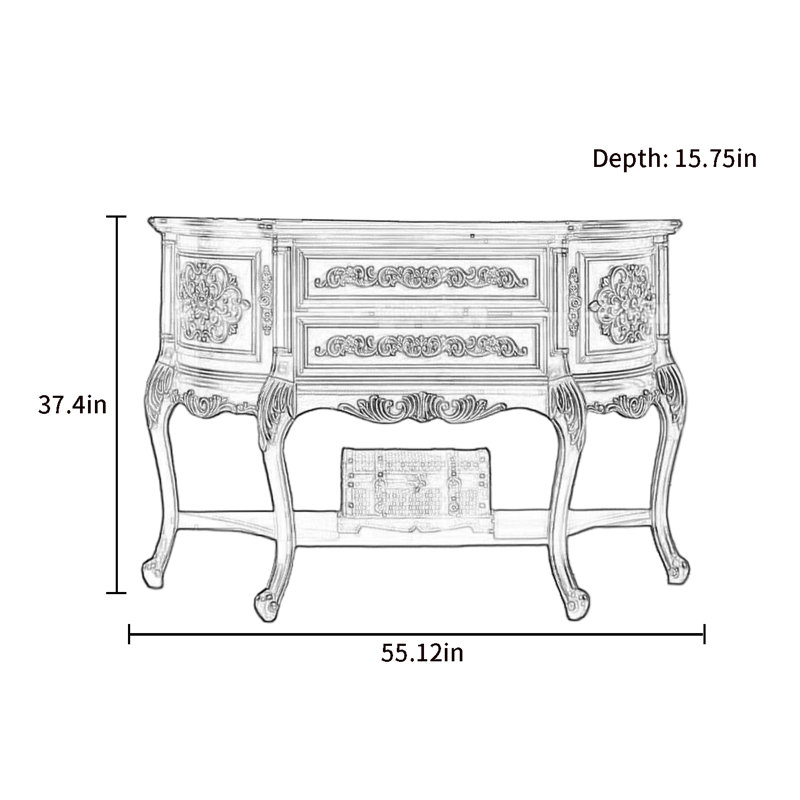 Console demi-ronde avec portes et tiroirs doubles