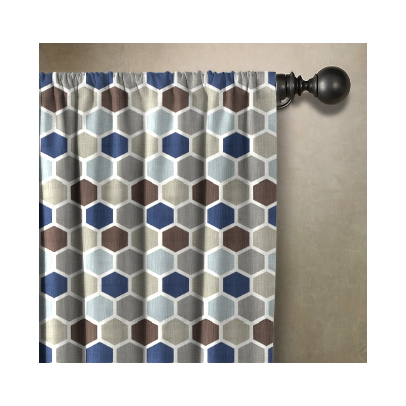 Cotton Room Darkening Curtain Single Panel, 50" W x 84" L, Blue/Brown