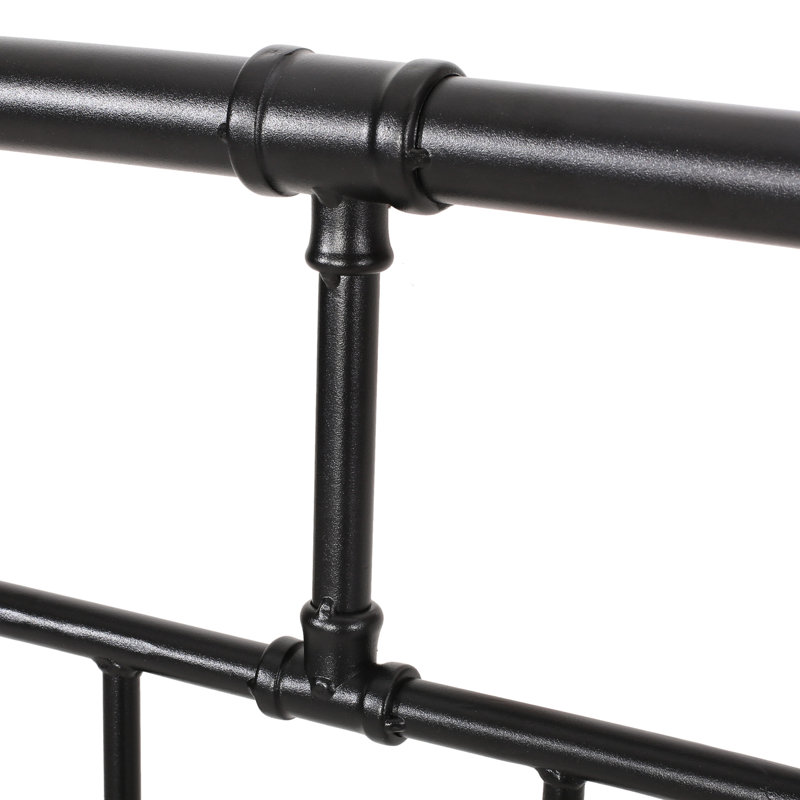 Industrial Style King Size Headboard With Iron Construction, Piped , Flat Black Finish, 75.17 In Depth Bed Headboard, Tube Frame, Details, 2.05 Width