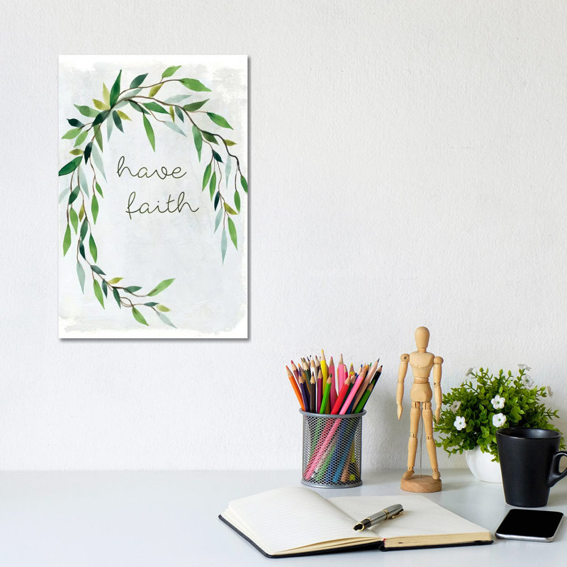 Faith Greenery Wreath by Carol Robinson - Wrapped Canvas Print, 20.32 cm H x 30.48 cm W