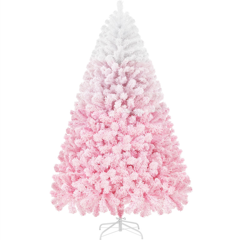 Pink Gradient Flocked Artificial Christmas Tree with Foldable Stand, 6', Not Pre-Lit