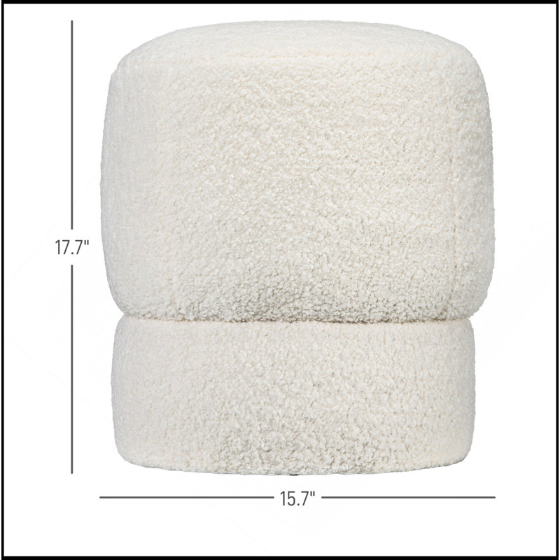 Modern Round Ottoman, Fabric Upholstered Foot Stool With Padded Seat For Living Room, Entryway, White