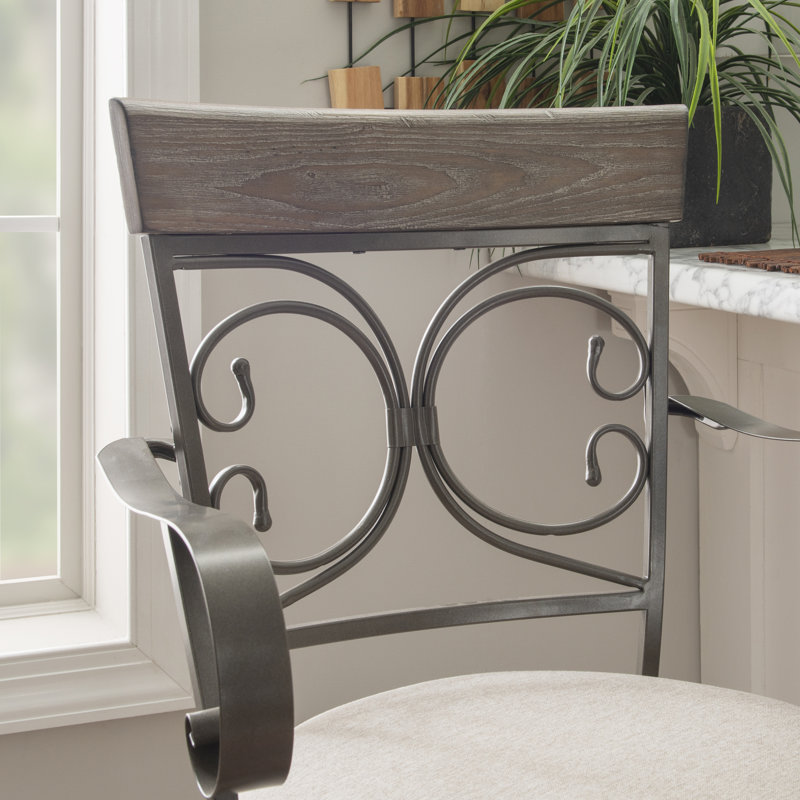 Lowry Swivel Upholstered Counter Stool with Metal Frame, Bar Stool (30.5” Seat Height), Pewter