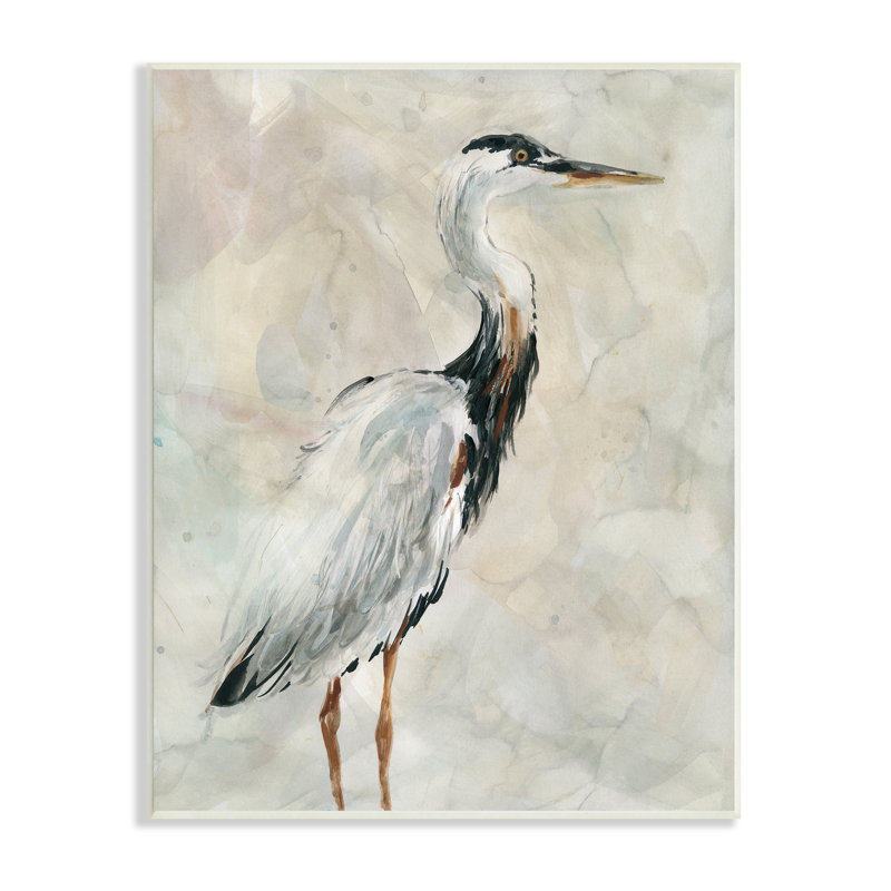 «Ornate Crane Portrait over Soft Neutral» par Carol Robinson - peinture sur toile, H 19 po x l 13 po, Plaque de bois