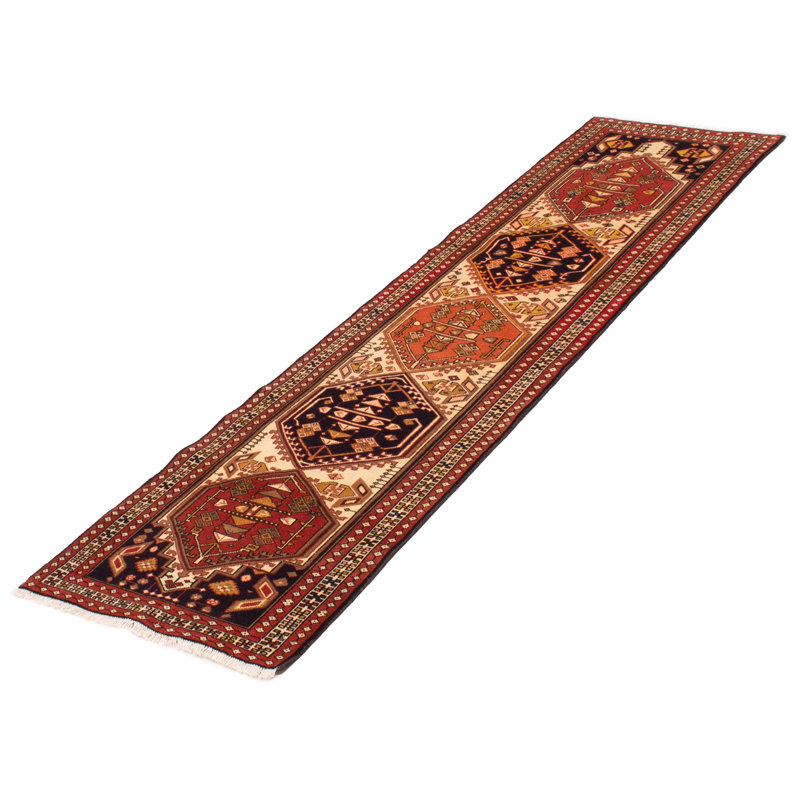 Tapis de couloir unique en laine noué à la main beige et rouge nouvel âge 2 pi 5 po x 9 pi Jesse-James