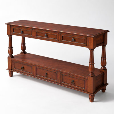 Vintage 2-Tier Solid Wood Console Table with 6 Drawers and Storage Shelf, 51 Inch Long Foyer Table for Living Room, Hallway, Entrance, Pine Wood Legs with Ample Storage and Display Space for Home Decor and Daily Essentials