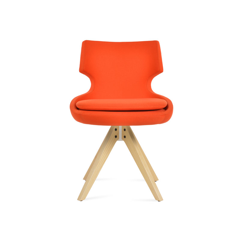 Patara Pyramid Swivel Dining Chair, Red Wool, Natural