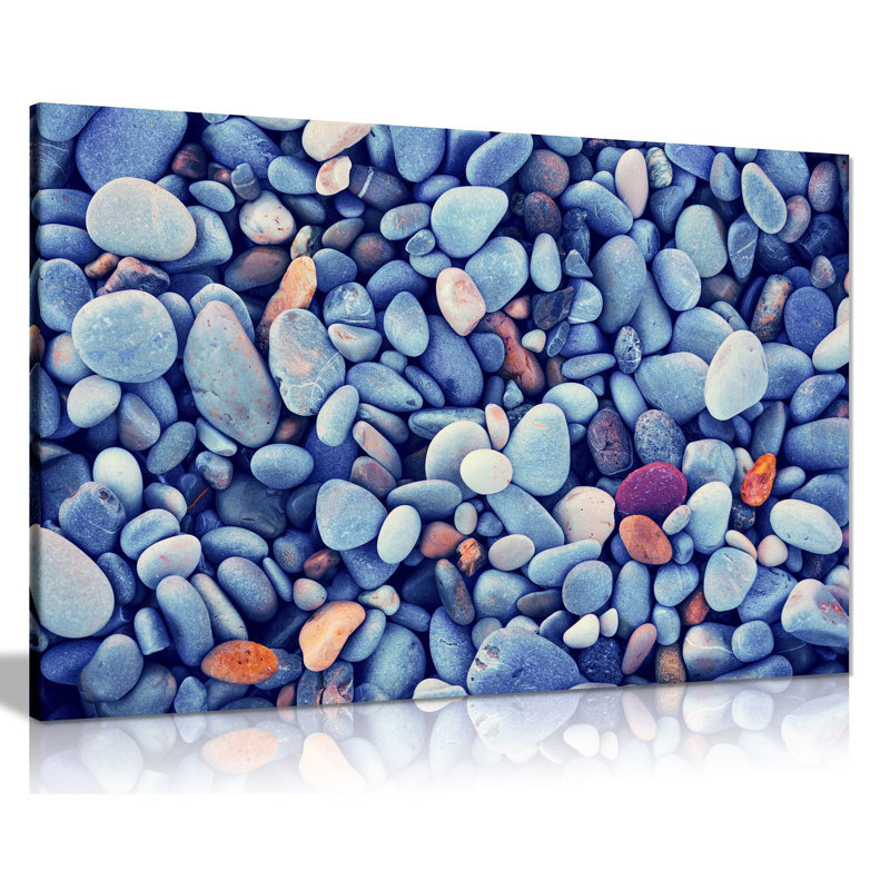Blue Beach Pebbles Stones - Wrapped Canvas Print, 46cm H x 31cm W