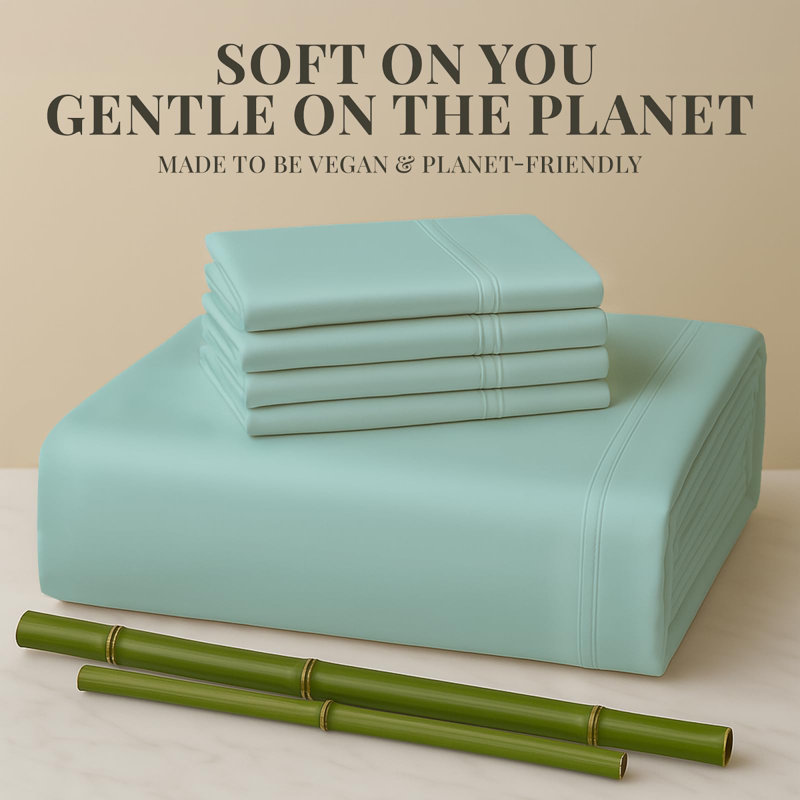 Premium Rayon From Bamboo Blend Sheet Set With Deep Pockets, Cooling and Breathable, Queen Sheet Set with 4 Pillowcases, Aqua