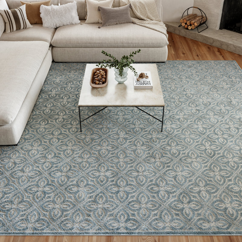Nourison Washable Charm 9' x 12' Blue Ivory Contemporary Indoor Rug, Rectangle 9' x 12'